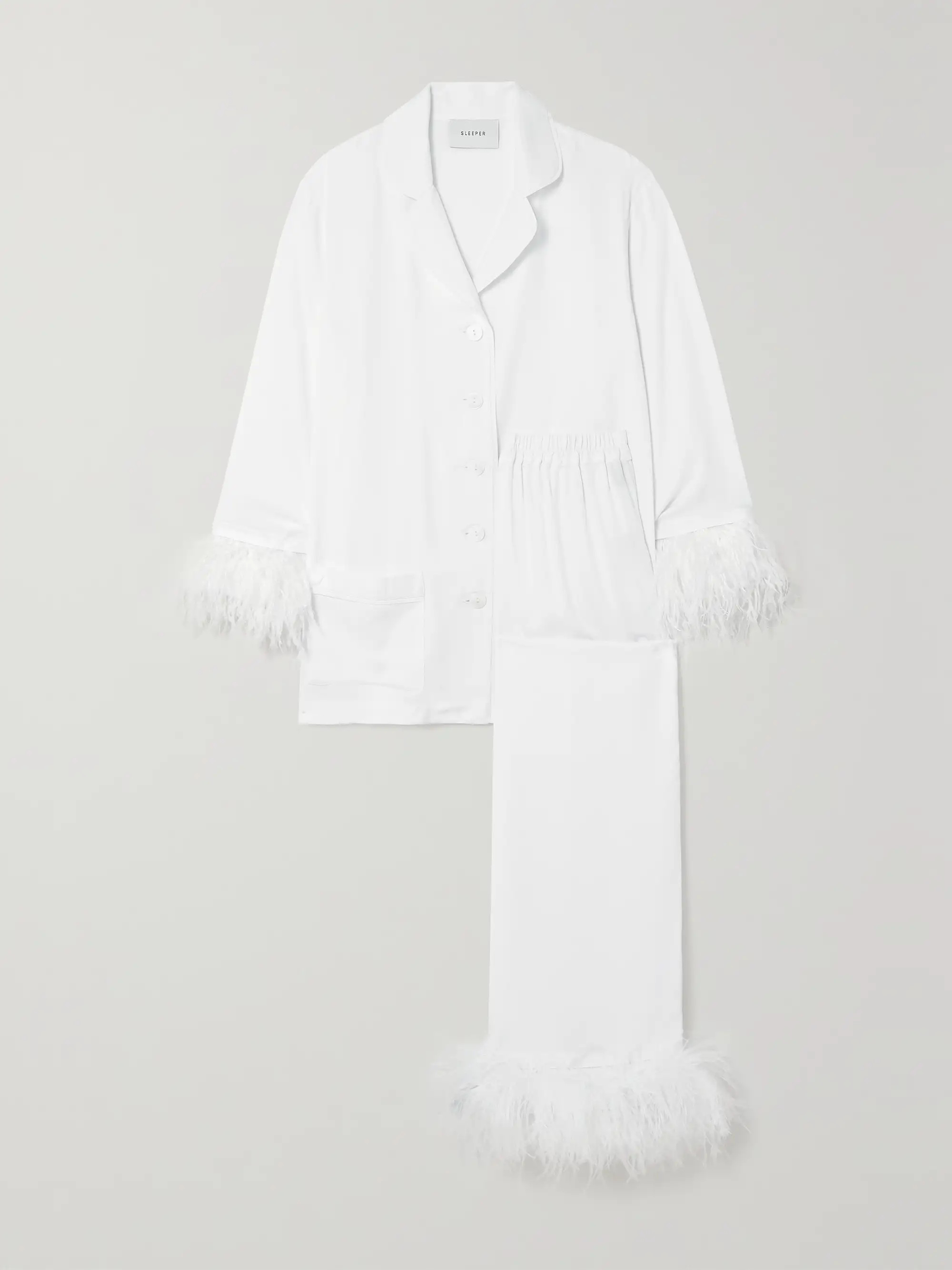 Feather-trimmed twill pajama set | NET-A-PORTER (US)