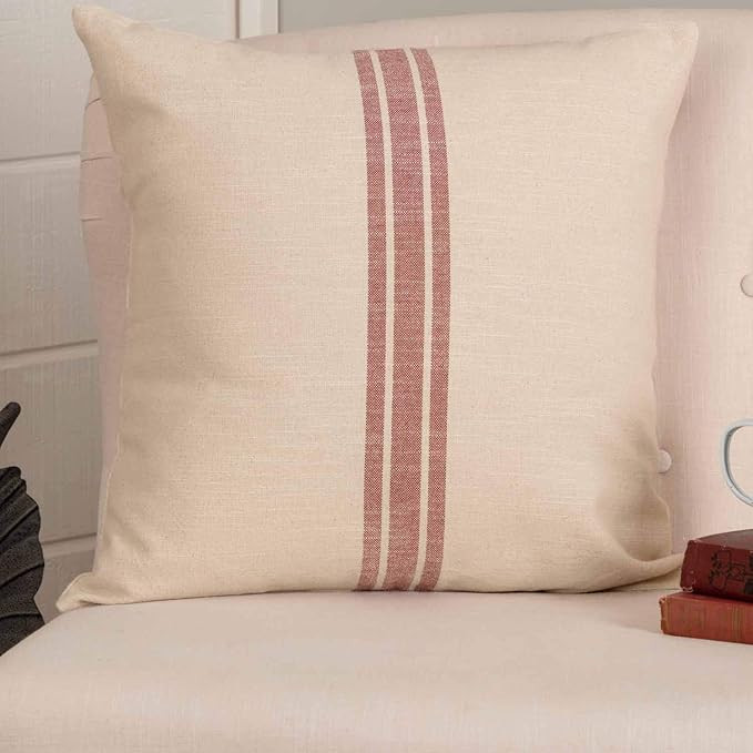 Market Place Red Grain Sack Stripe Throw Pillow Cover, 20" x 20", Farmhouse Décor Red & Cream w/... | Amazon (US)