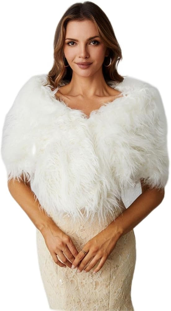Engerla Wedding Women Faux Fur Wraps Shawls Stoles Cape for Prom Evening Party Outwear Coat | Amazon (US)