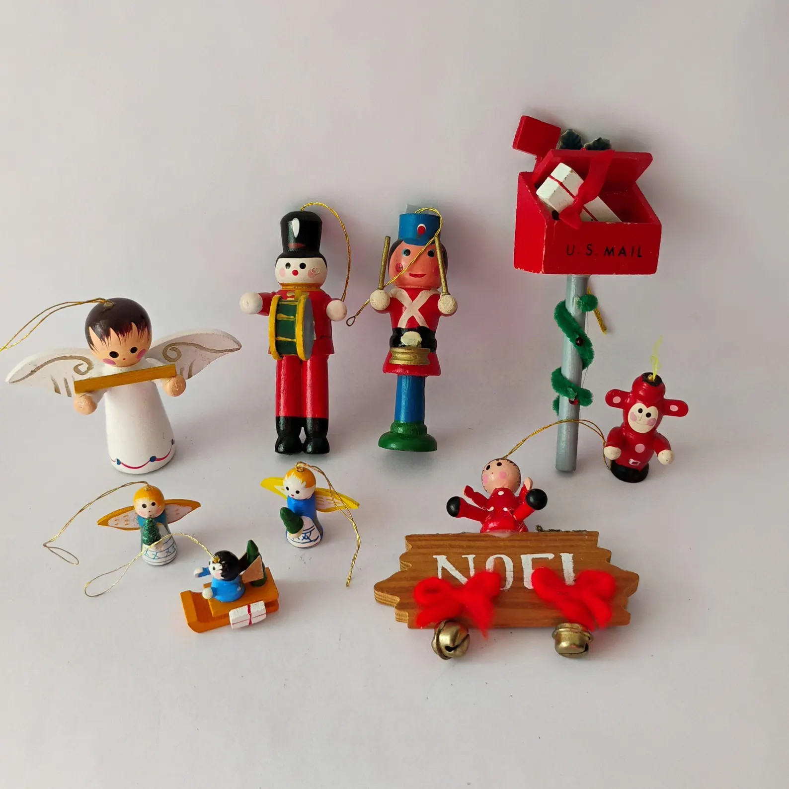 Lot of 9 Retro Wooden Tree Ornaments, Miniature German Angels - Etsy | Etsy (US)