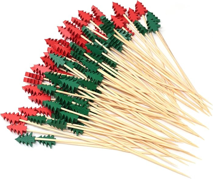 Honbay 100PCS Christmas Tree Cocktail Picks Fruit Food Hamburger Toothpicks Cupcake Toppers Sandw... | Amazon (US)