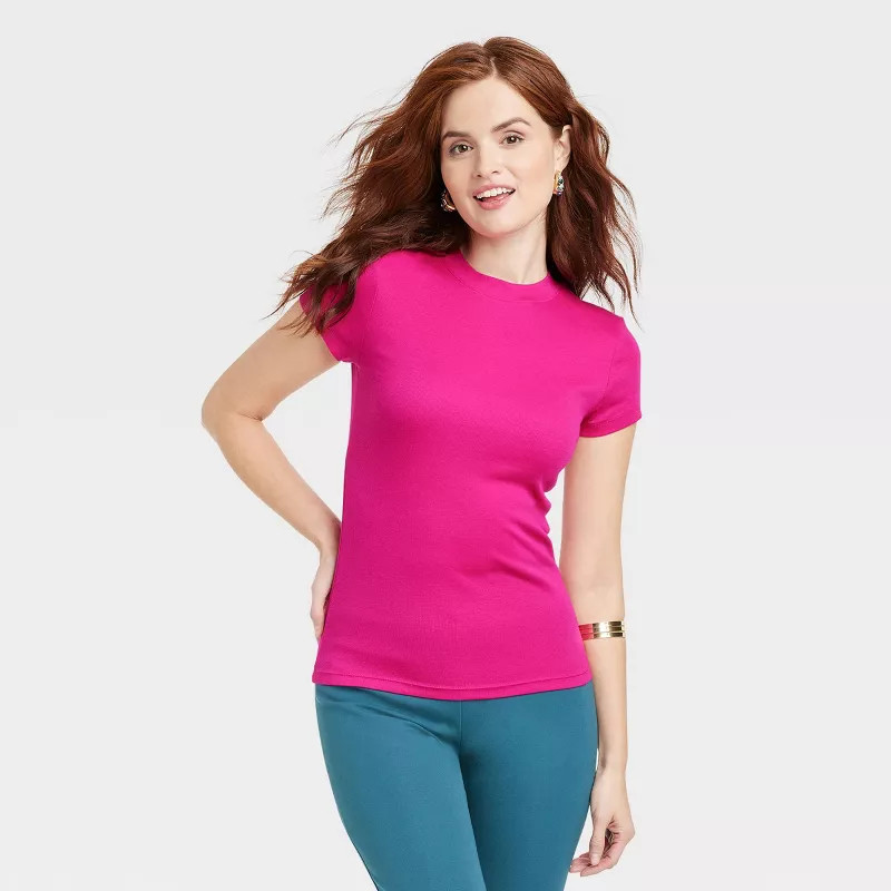 Women's Short Sleeve Ribbed T-Shirt - A New Day™ | Target