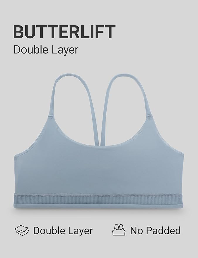CRZ YOGA Butterlift Double Lined V Back Sports Bras for Women - Scoop Neck Spaghetti Strap Wirele... | Amazon (US)