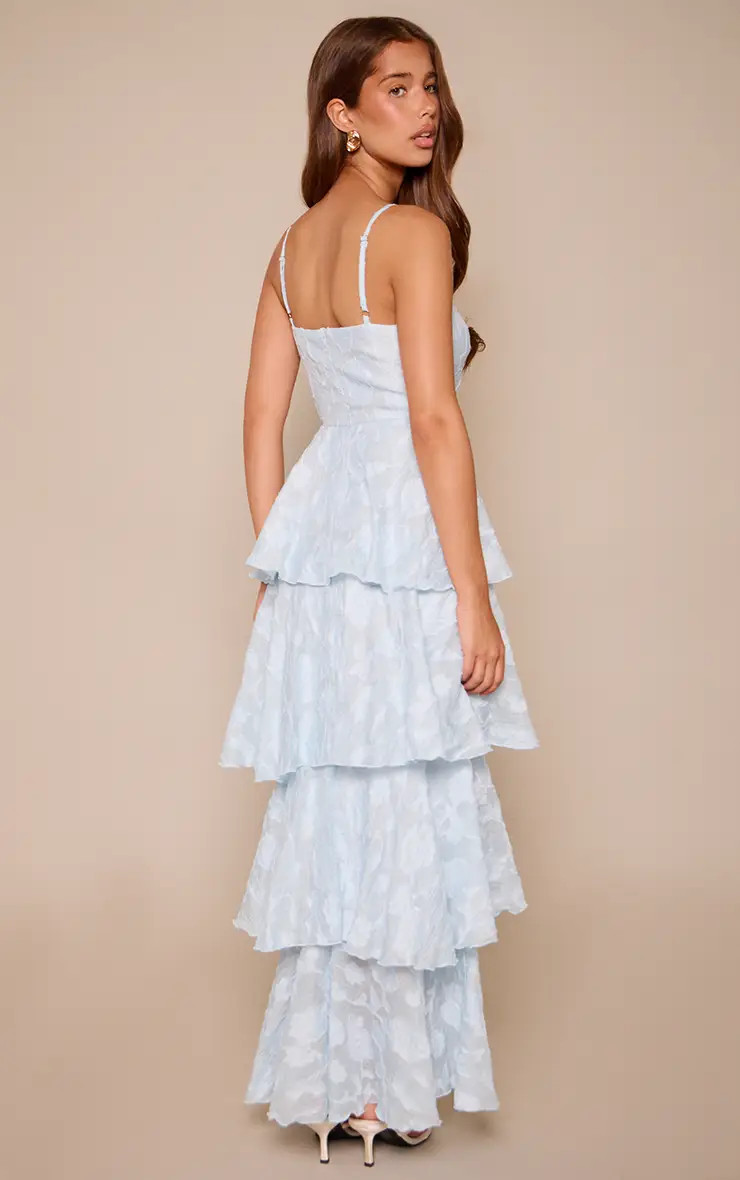 Baby Blue Textured Tiered Maxi Dress | PrettyLittleThing UK