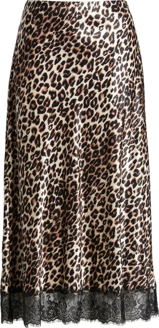 Ebony Leopard Print Lace Satin Skirt | Nordstrom