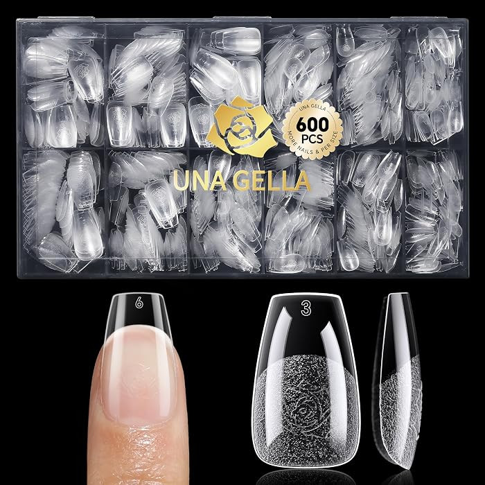 UNA GELLA Short Coffin Nail Tips 600Pcs, Short Coffin Gel Nails Tips Pre Etched 12 Sizes Soft Gel... | Amazon (US)