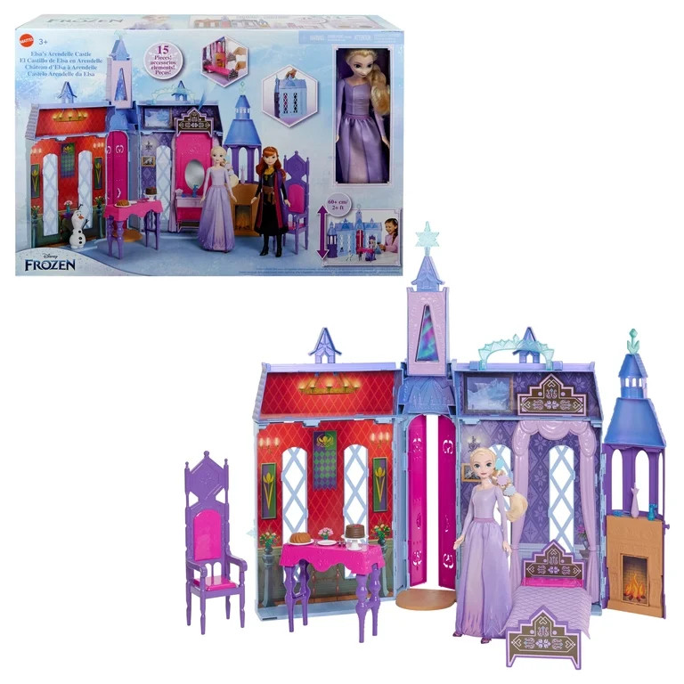 Disney Frozen Arendelle Castle Dollhouse with Elsa Fashion Doll, 4 Play Areas and 15 Accessories | Walmart (US)