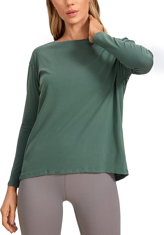 CRZ YOGA Long Sleeve Workout Shirts for Women Loose Fit-Pima Cotton Yoga Shirts Casual Fall Tops ... | Amazon (US)