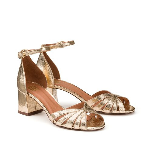 Metallic Leather Heeled Sandals with Ankle Strap | La Redoute (UK)