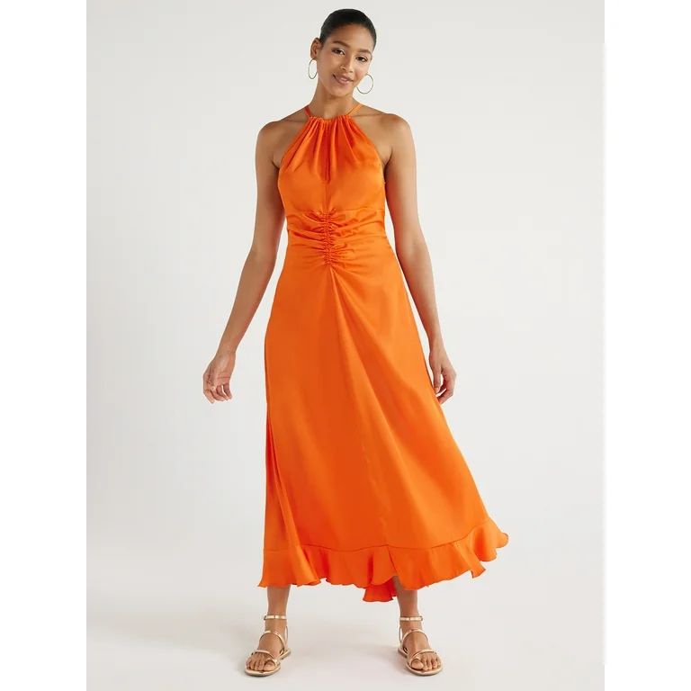 Scoop Women's Ruched Halter Dress, Sizes XS-XXL - Walmart.com | Walmart (US)