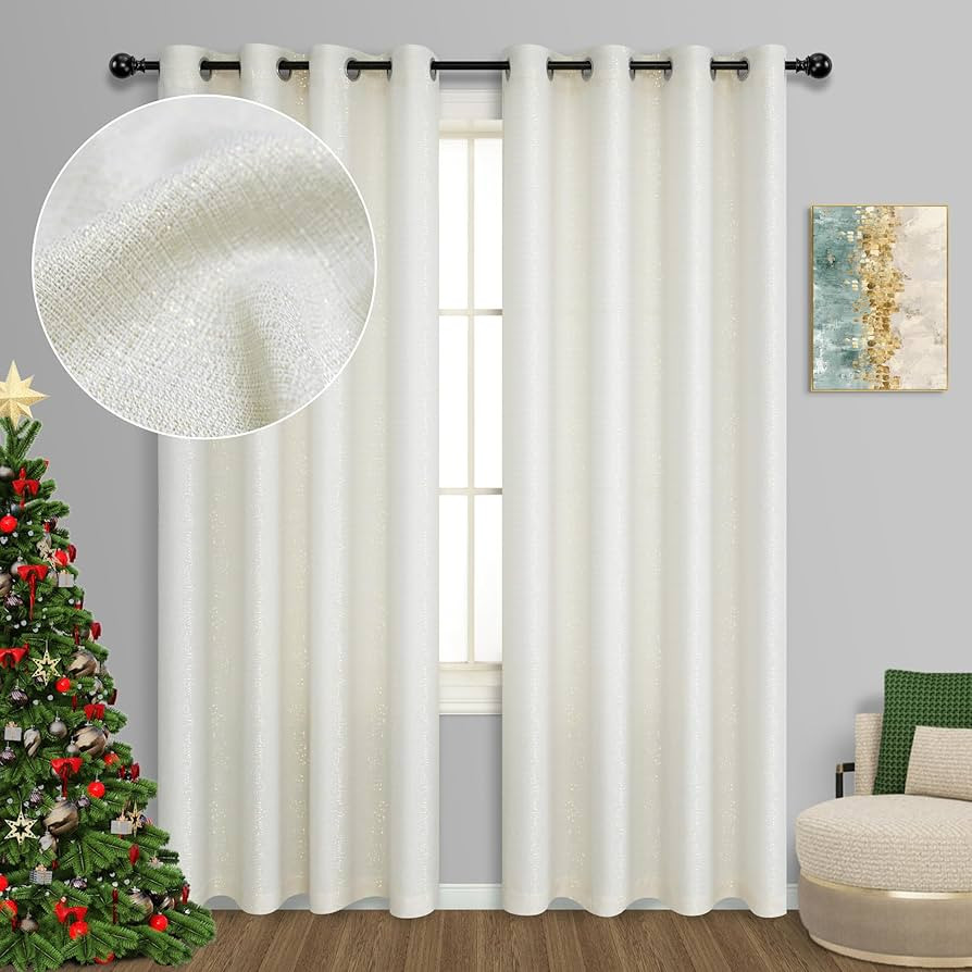 Gold and Cream Curtains 108 Inches Long for Floor to Ceiling 2 Panels Grommet Drapes Semi Sheer E... | Amazon (US)