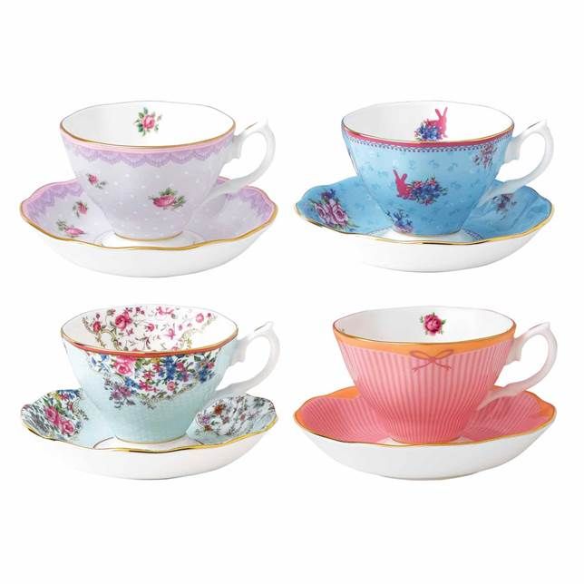 Royal Albert Candy Teacups & Saucers, Set of 4 | Royal Albert | Wedgwood