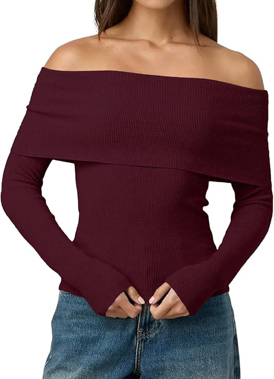LILLUSORY Womens Off The Shoulder Sweater Fall Long Sleeve Going Out Y2k Tops Winter Date Night O... | Amazon (US)
