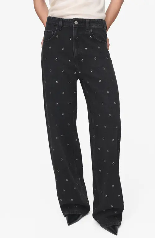 MANGO Grommet Barrel Jeans in Black Denim at Nordstrom, Size 8 | Nordstrom
