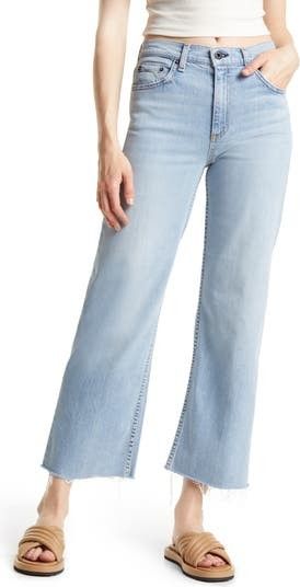High Waist Raw Hem Crop Wide Leg Jeans | Nordstrom