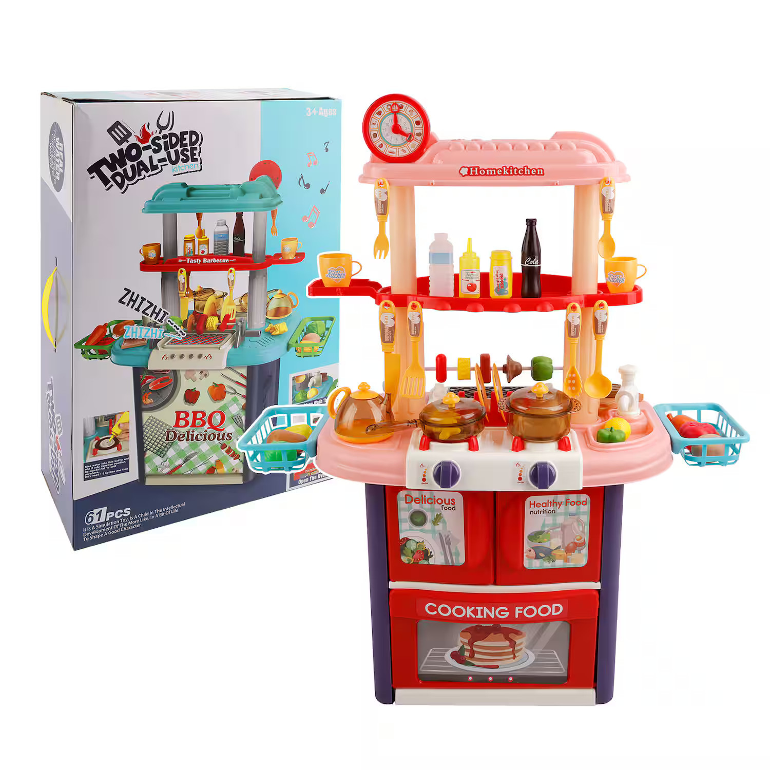 Topteng - Kids Kitchen Playset with Sound, Light & Spray - Pink Plastic Tableware Toy Set, Interactive Pretend Play for Toddler | Best Buy U.S.