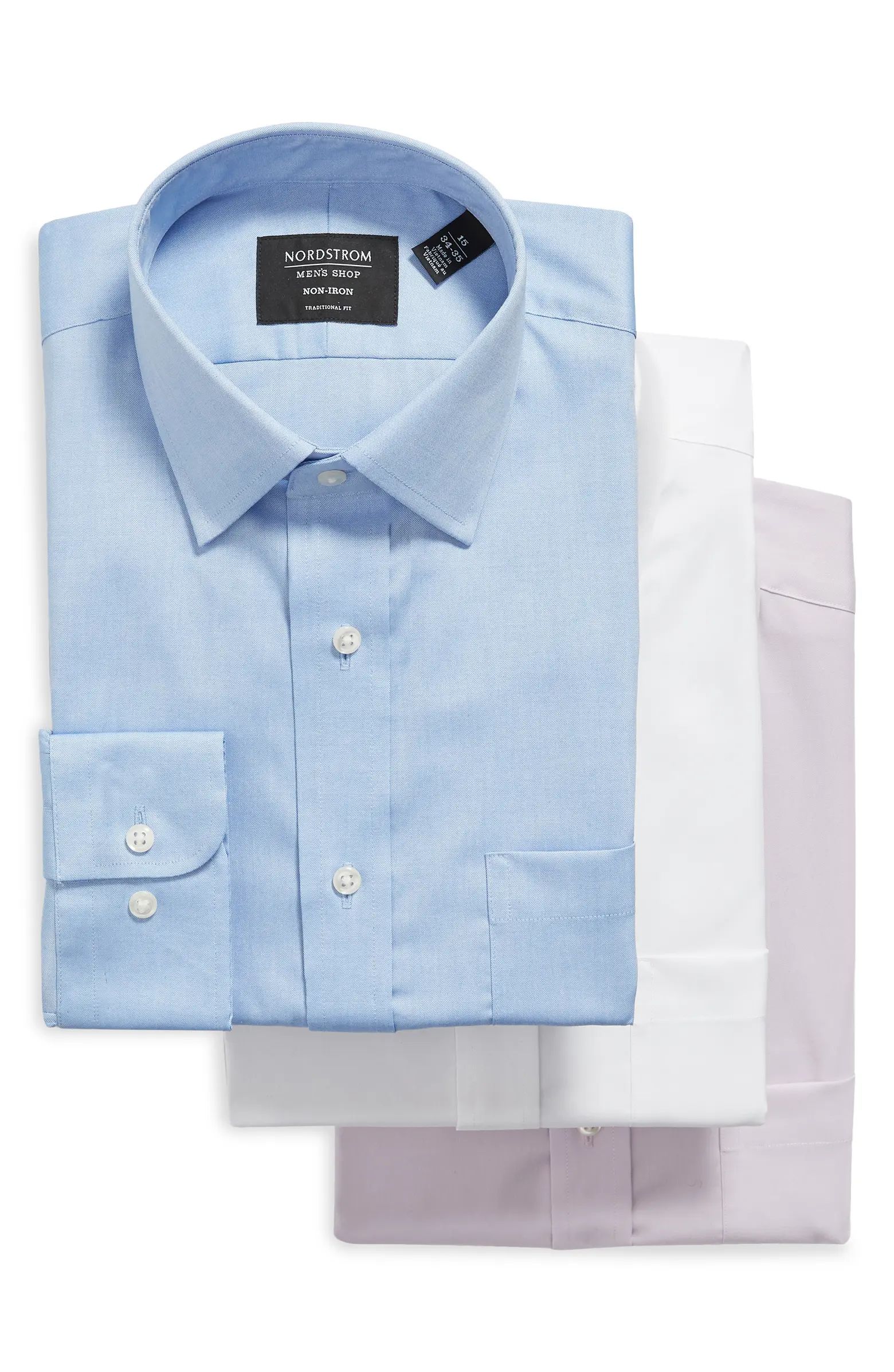 3-Pack Traditional Fit Non-Iron Dress Shirts | Nordstrom