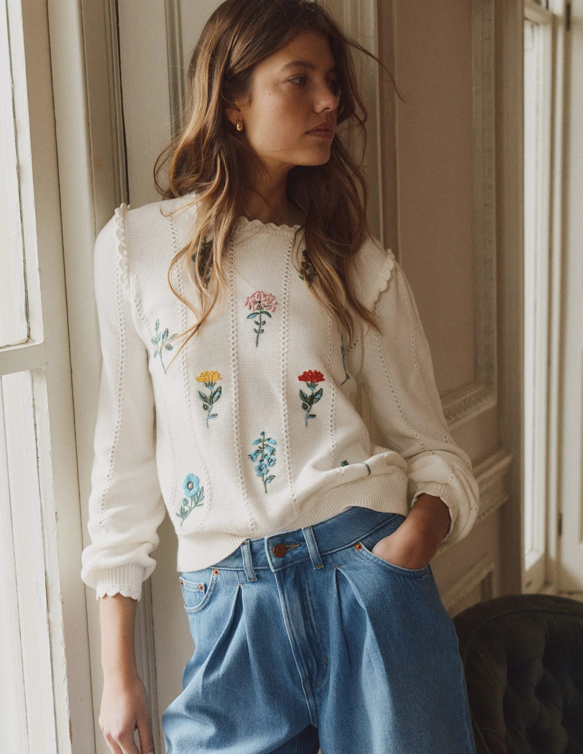 Valeria Crochet Trim Jumper-Warm Ivory , Embroidery | Boden (US)