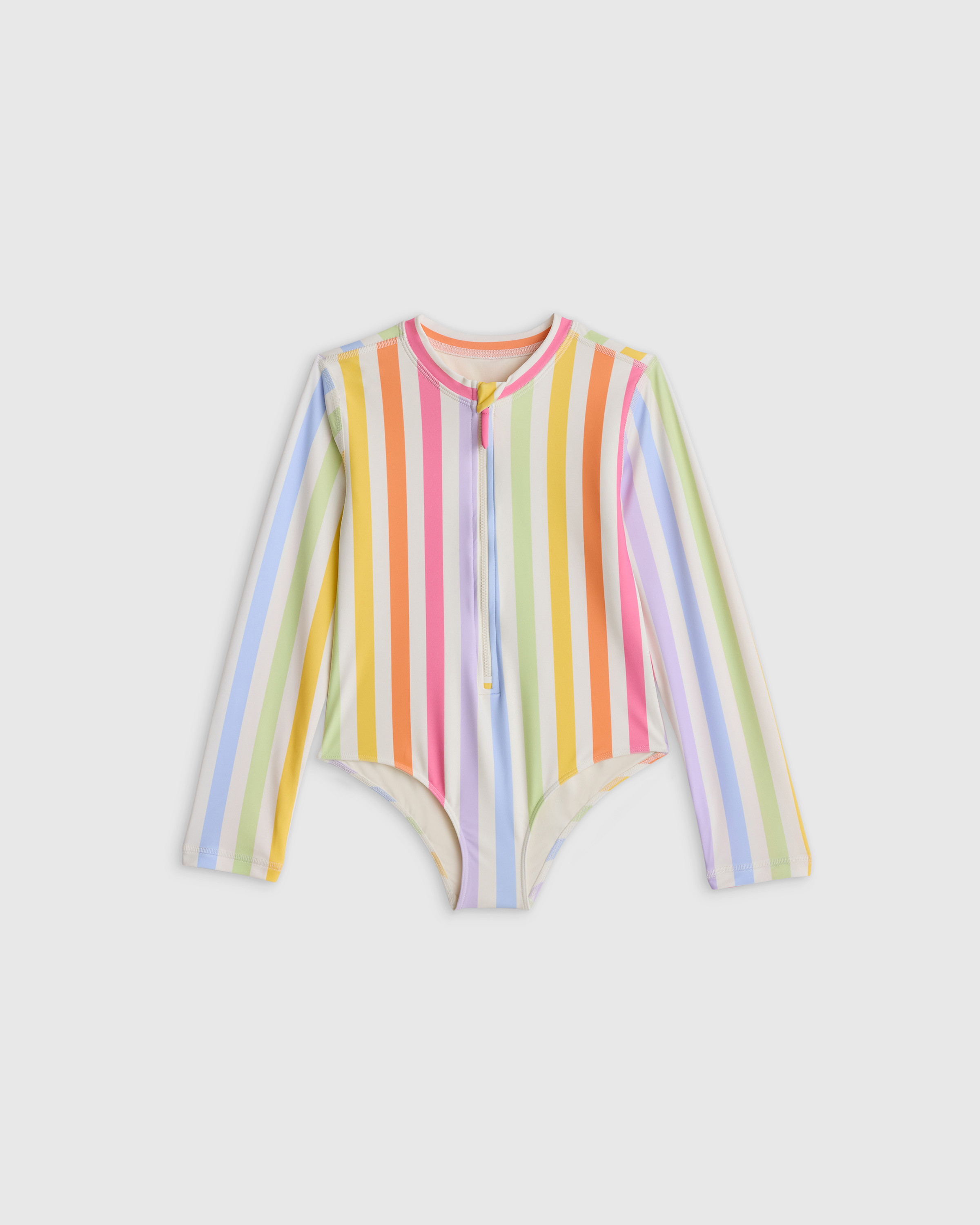 Quince | Long Sleeve Zip-Up Swimsuit in Rainbow Stripe, Size 5T, Nylon/Spandex | Quince
