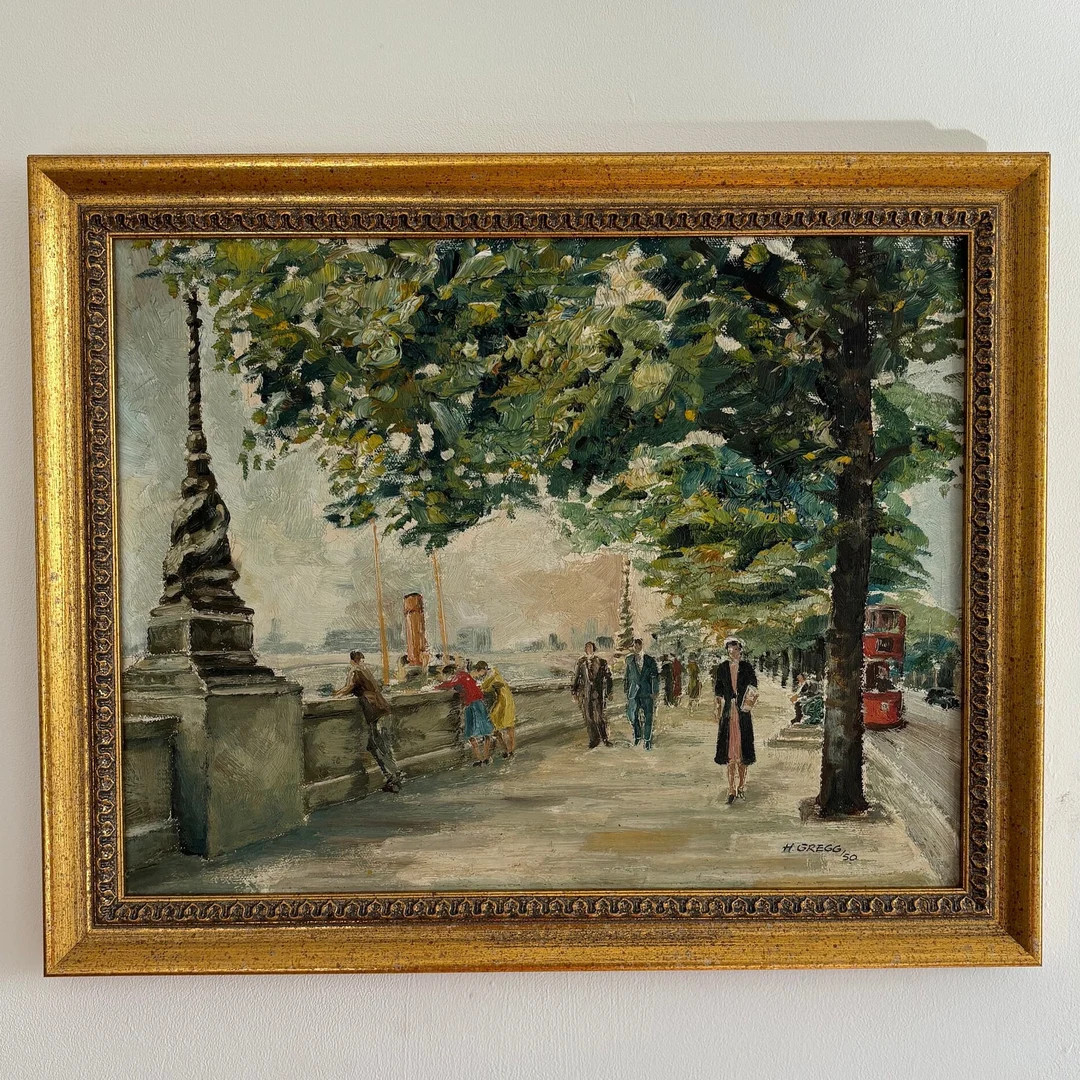 1950 London River Thames Vintage Oil Painting Framed Landscape Soft Impressionist H Gregg 20th Ce... | Etsy (UK)