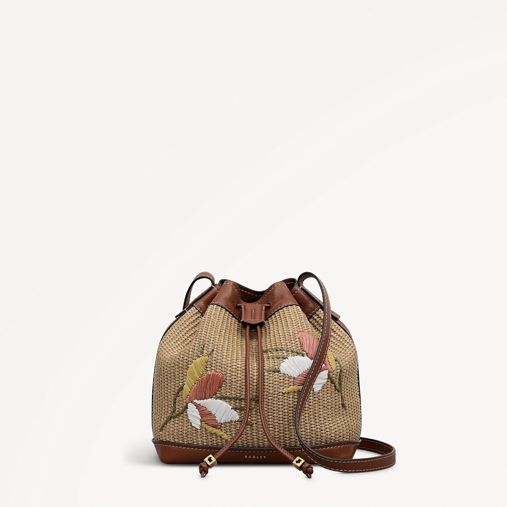 York Mews - Floral Raffia Medium Drawstring Cross Body Cognac - 113659 | Radley London US
