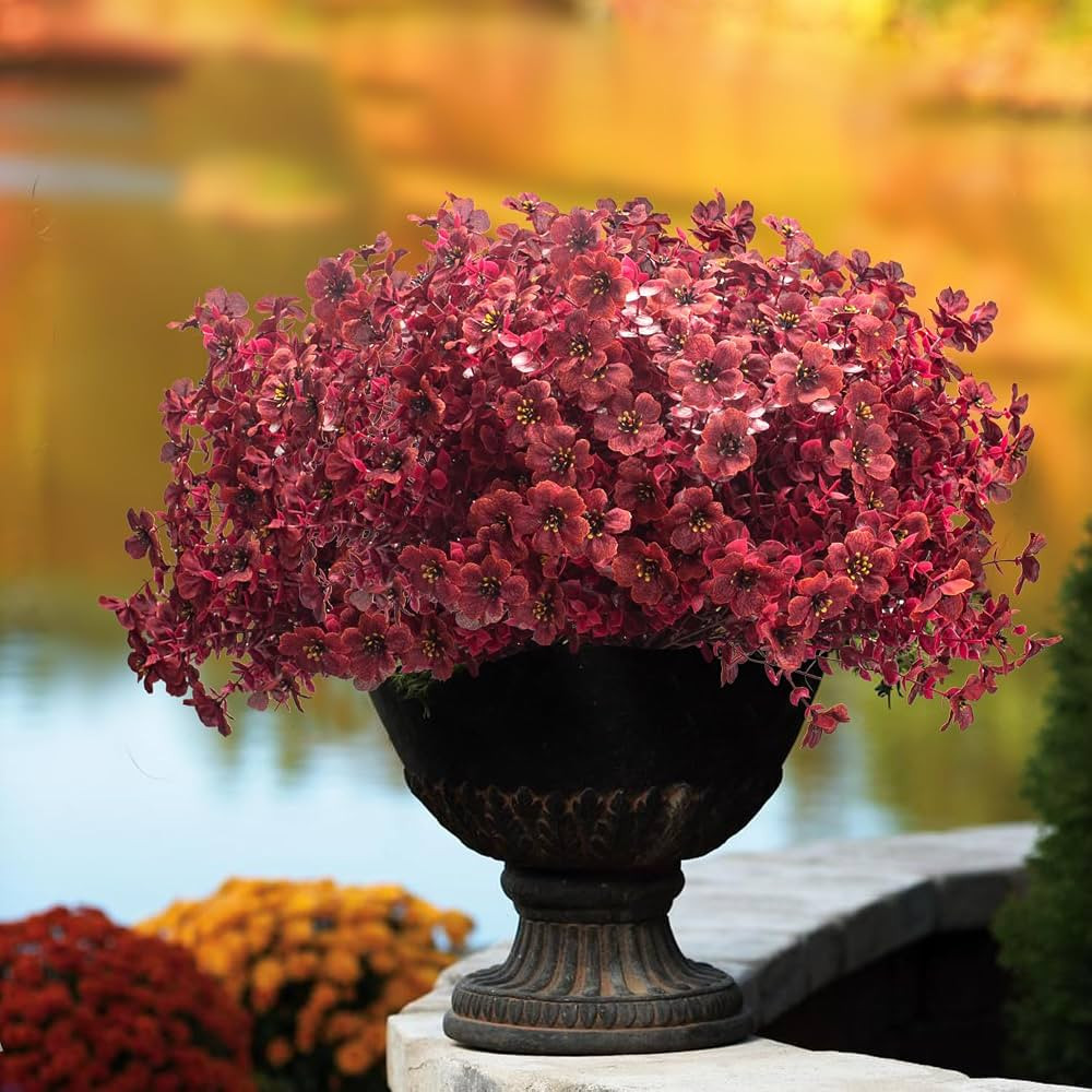 16 Bundles Artificial Boxwood Flowers Outdoor UV Resistant, 13.5" Fall Faux Greenery for Porch Pl... | Amazon (US)