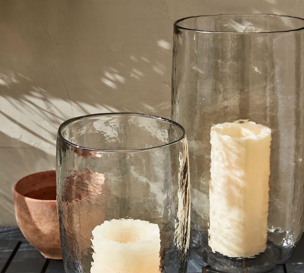 Hammered Glass Hurricane Candleholders - Clear | Pottery Barn (US)