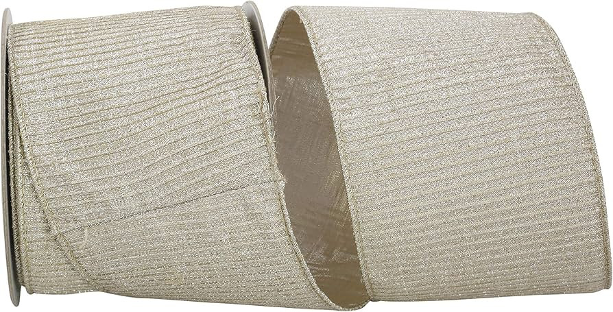 Reliant Ribbon Pleated Metallic Lux Wired Edge Ribbon, 4 Inch X 10 Yards, Platinum | Amazon (US)