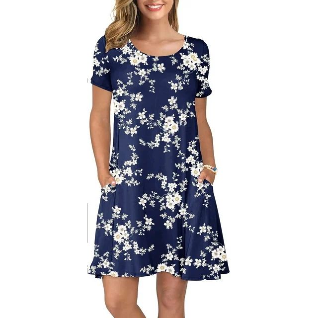 ANYJOIN Women's Summer Casual T Shirt Dresses Short Sleeve Swing Dress Pockets XL | Walmart (US)