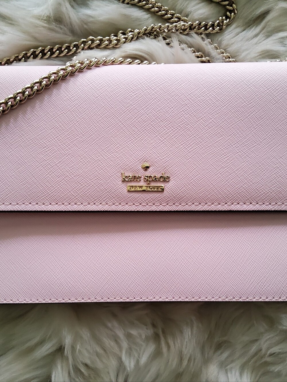 kate spade Pale Pink Saffiano Leather Crossbody with Gold Chain | Poshmark