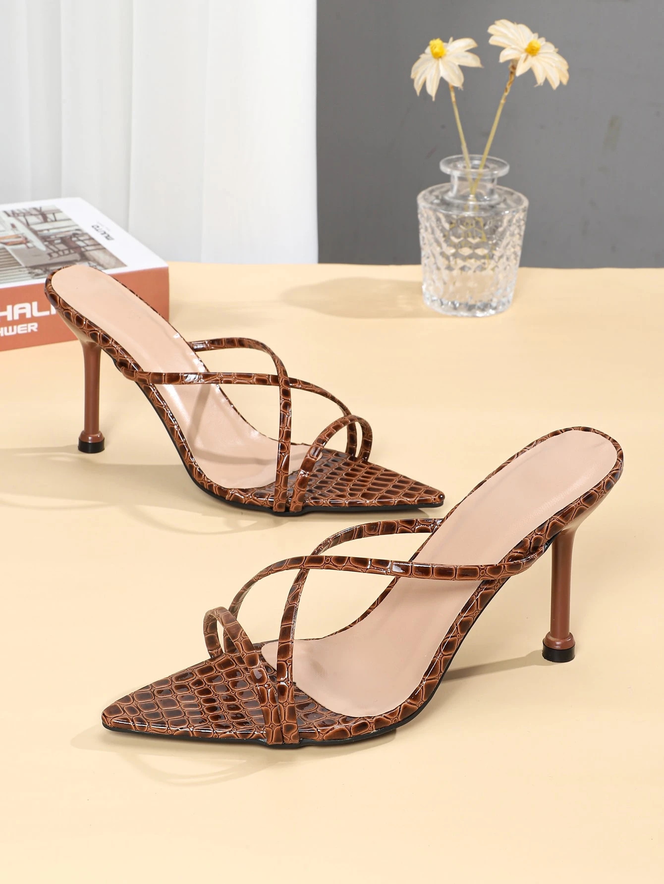 Croc Embossed Stiletto Heeled Sandal Mules | SHEIN