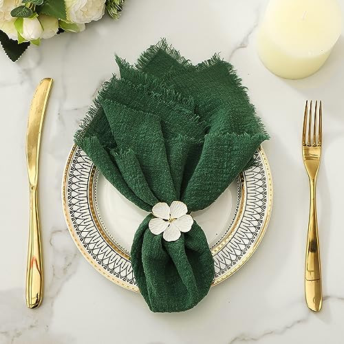 Kukinta Linen Napkins Set of 12, Versatile 17x17 Inches Handmade Cotton Cloth Napkins, Dinner Table Cloth Napkins for Wedding, Christmas and Parties, Dark Green | Amazon (US)