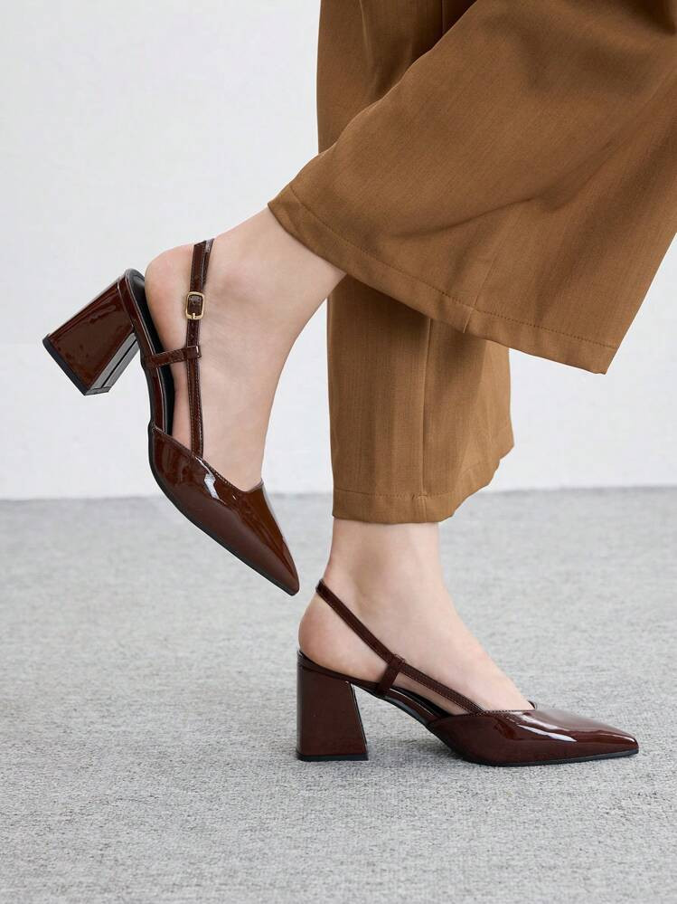 CUCCOO BIZCHIC Classic Brown Chunky Mid Heel Pumps, Minimalist Fashion For Commute, Date, Party, Holiday, Wedding For Christmas Spring Shoes | SHEIN
