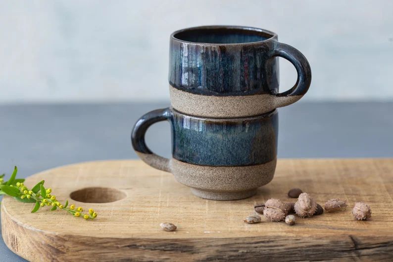 2 Black Ceramic 4 Oz Espresso Cups Set, Set of TWO Pottery Espresso Cups, Gift For Father | Etsy (US)