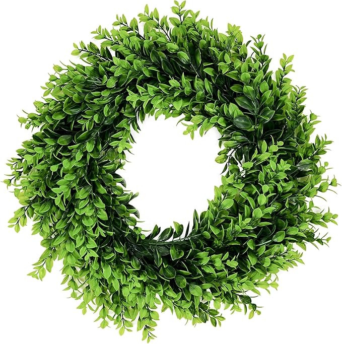 HomeBelle Artificial Boxwood Front Door Wreath, 18 Inch Spring Summer Wreath Green Round Artifici... | Amazon (US)