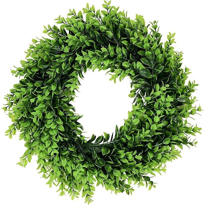 HomeBelle Artificial Boxwood Front Door Wreath, 18 Inch Spring Summer Wreath Green Round Artifici... | Amazon (US)