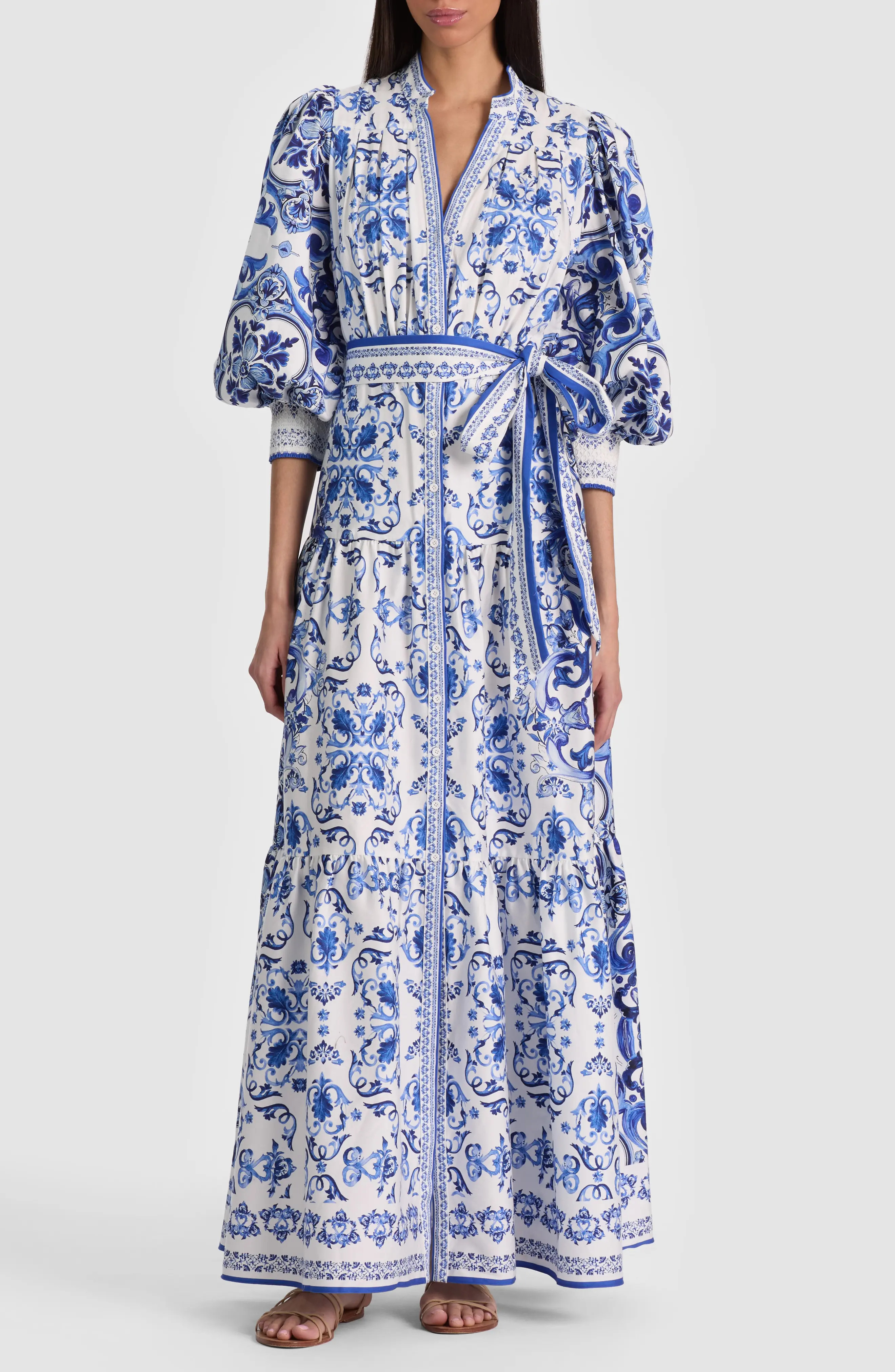 Alice + Olivia Cora Voluminous Tiered Maxi Dress in Solstice at Nordstrom, Size Medium | Nordstrom