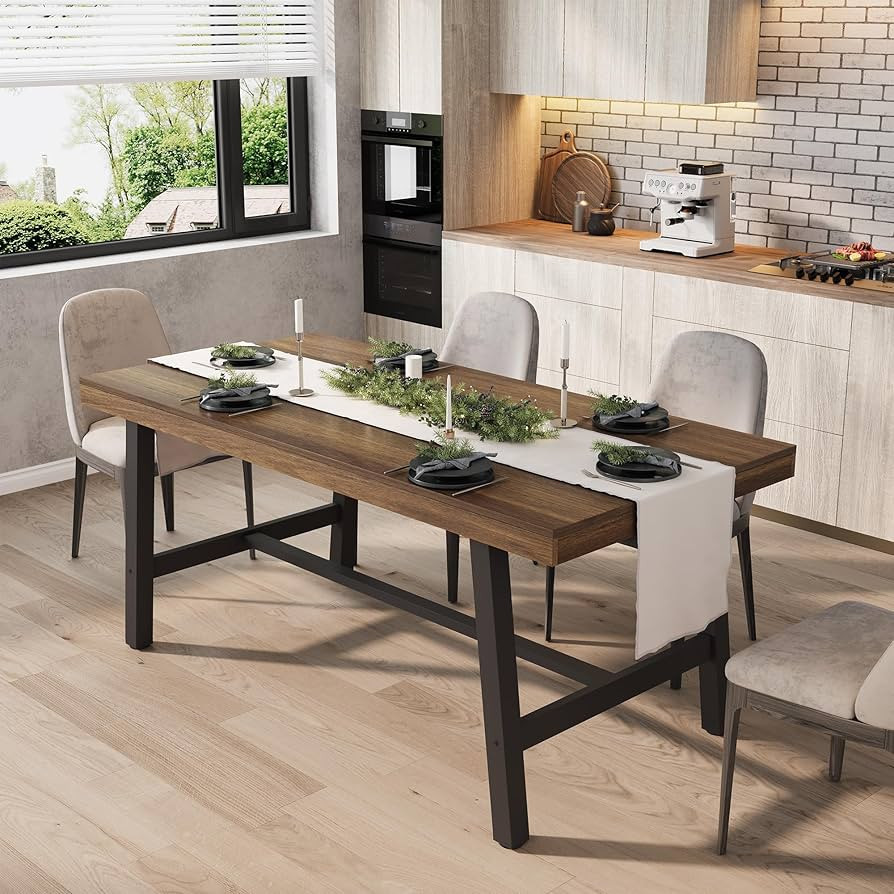 GarveeHome Industrial Dining Table for 4-6 People, 63 in Long Wooden Kitchen Table with Sturdy Me... | Amazon (US)