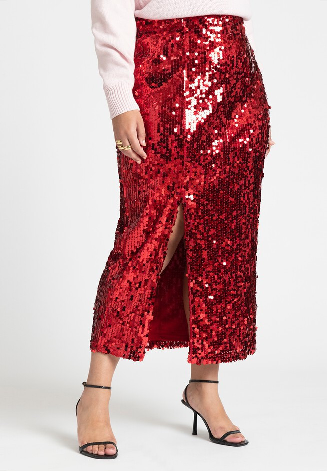 Sequin Column Midi Skirt | Eloquii