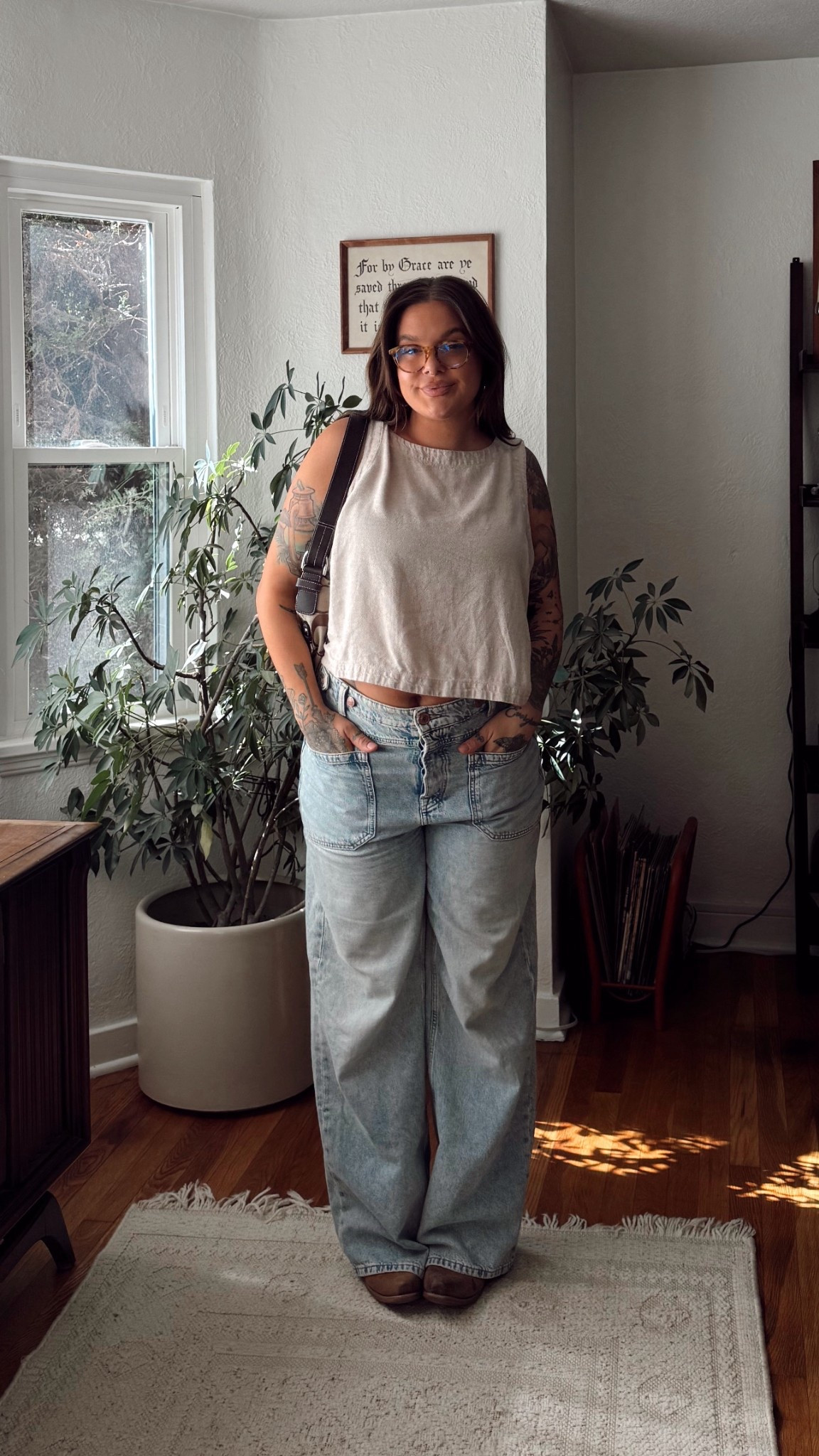 wearing a size 29 in the jeans in the wash LALA LAND! they are mid worse but can button to become tighter / high rise! everything else is thrifted :( glasses are eyebuydirect tho! 

#LTKSeasonal