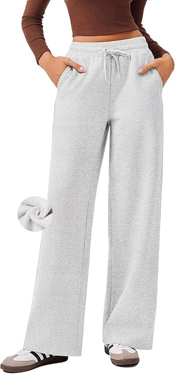 PINSPARK Womens Fleece Wide Leg Sweatpants High Waisted Athletic Sweat Pants Winter Baggy Workout... | Amazon (US)