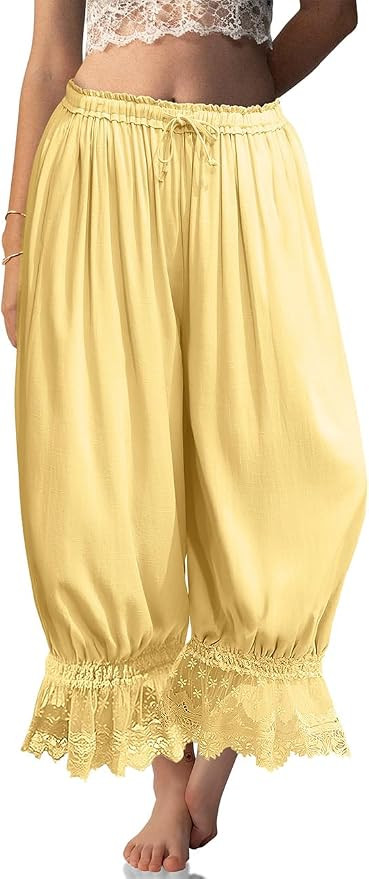 TARSE Women Linen Lace Trim Long Bloomers Pants Ruffle Victorian Vintage Pantaloons Summer Beach ... | Amazon (US)