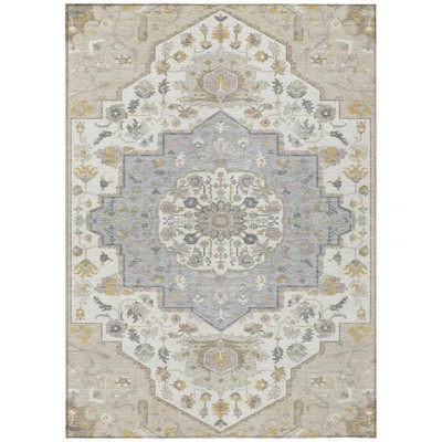 10' X 14' Beige Oriental Washable Indoor Outdoor Area Rug | Wayfair North America