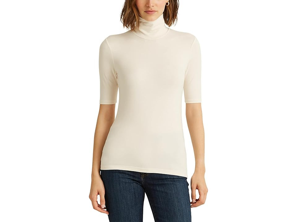 Lauren Ralph Lauren Jersey Turtleneck Top Women's Clothing Mascarpone Cream : XL, Viscose/Elastane | Zappos
