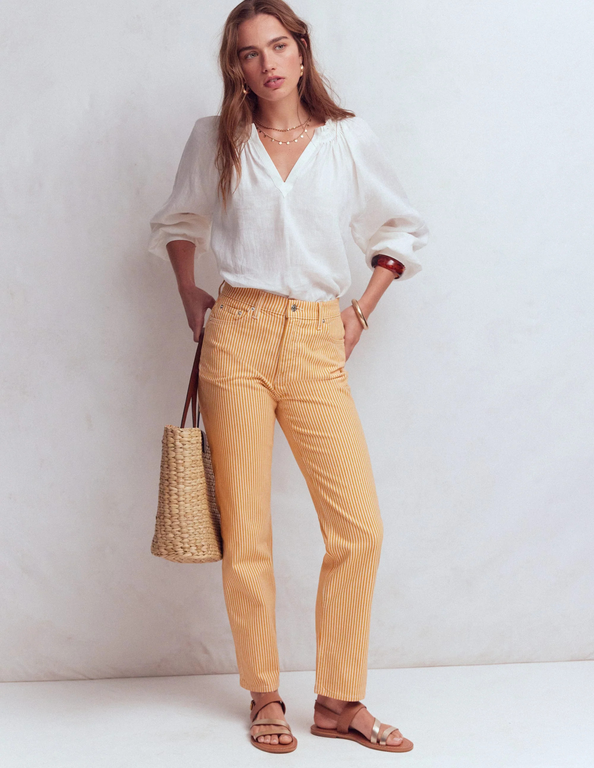 High Rise Straight Jeans-Yellow Stripe | Boden (US)