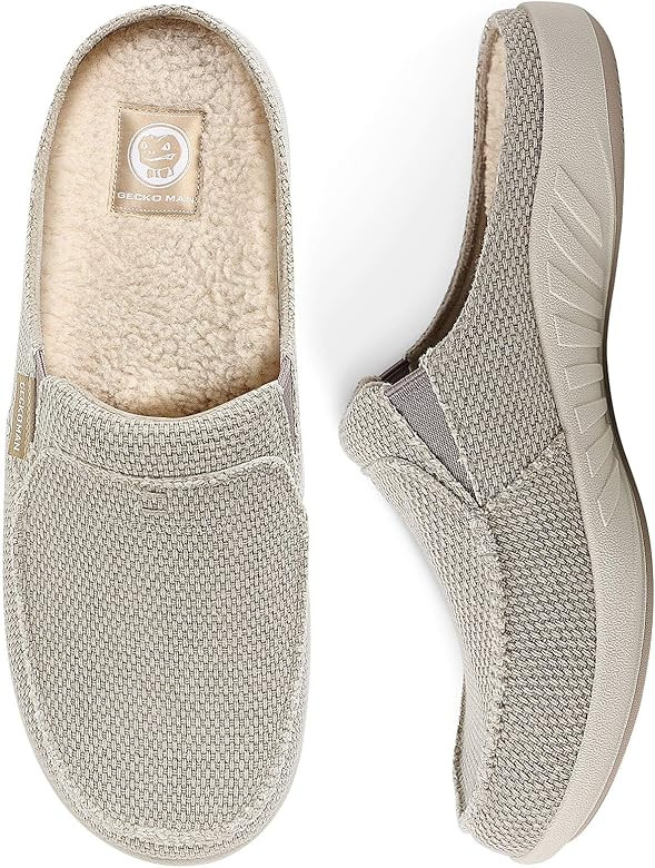 Mens Slippers with Arch Support, Canvas House Slipper for Men with Velvet Lining, Slip On Clog, I... | Amazon (US)
