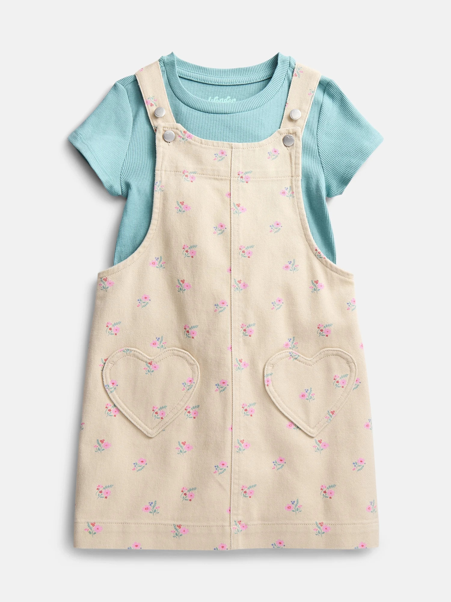 Wonder Nation Little Girls Tee and Pinafore, 2-Piece Outfit Set, Sizes 4-10 | Walmart (US)