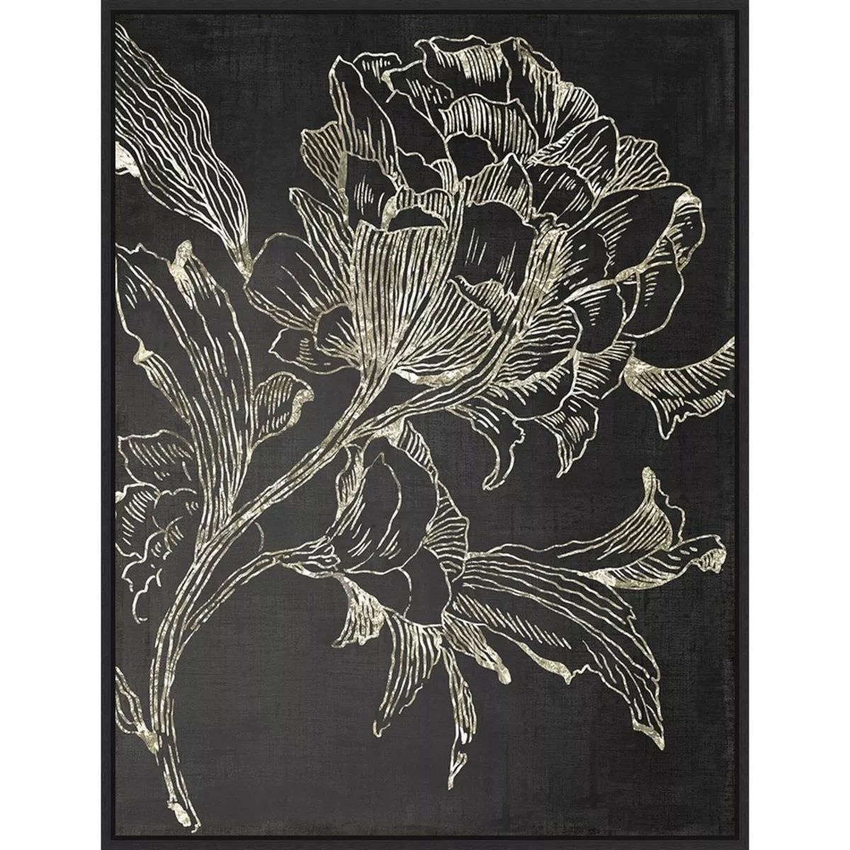22" x 30" Golden Flower Folklore I by Asia Jensen Framed Canvas Wall Art Black - Amanti Art | Target