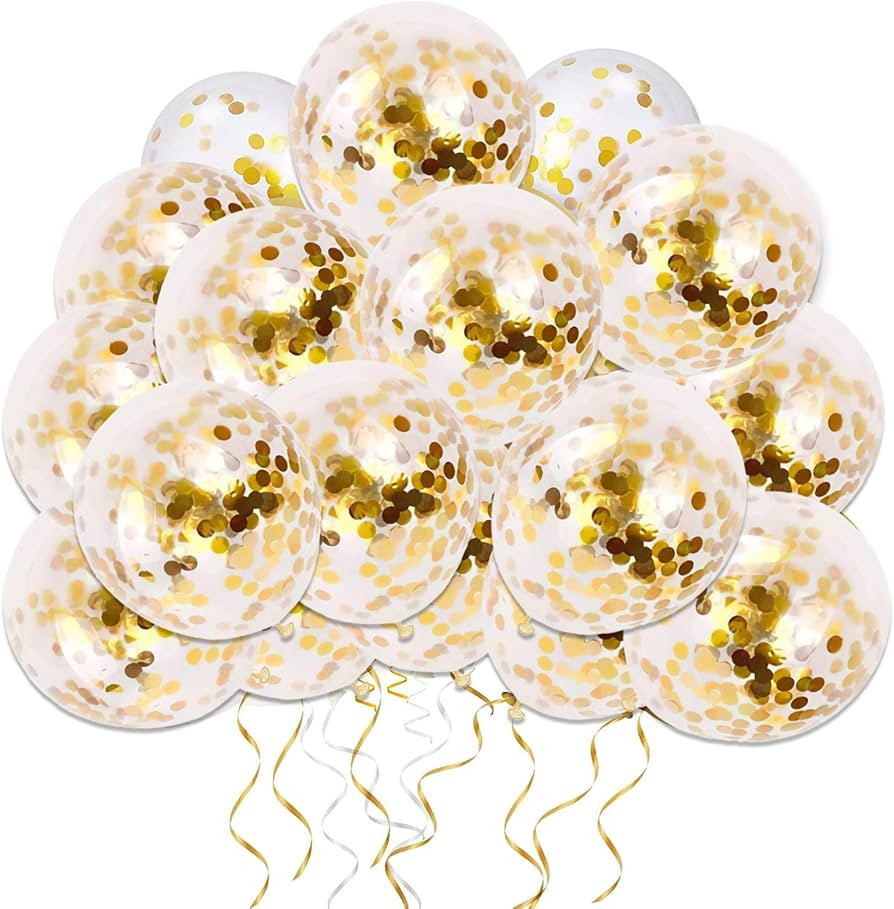 50pcs Gold Confetti Latex Balloons, 12 inch Gold Balloons with Golden Paper Dots for Graduation W... | Amazon (US)