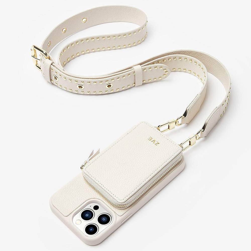 ZVE iPhone 14 Pro Max Rivet Wallet Case Crossbody, Zipper Leather Phone case with Crossbody Strap... | Amazon (US)